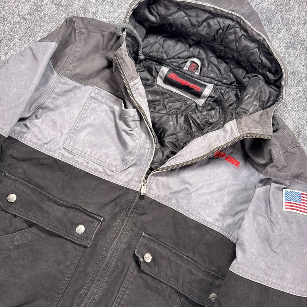 Snap-on Tools Heavy Duty Canvas Work Jacket Quilted Gray Black Colorblock 3XL